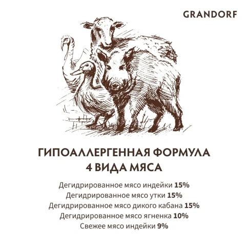 Сухой корм Grandorf Holistic Indoor 4 вида мяса с бурым рисом для кошек, 400 г фото 4