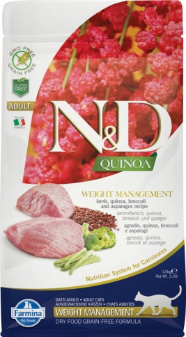 Farmina N&D Cat Grain Free quinoa weight management lamb корм для взрослых кошек контроль веса с ягненком и киноа 1,5 кг фото 1