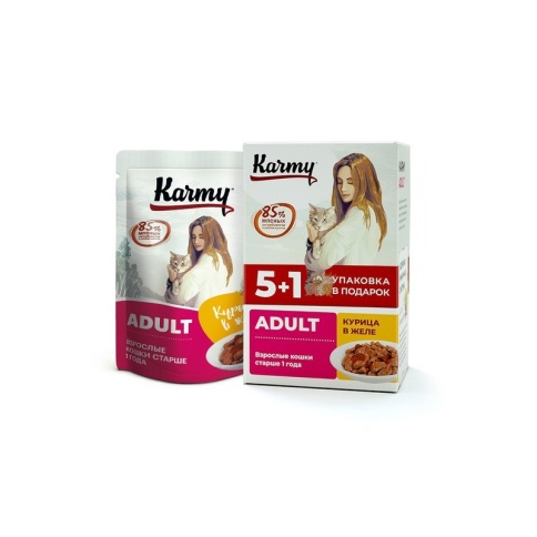 Karmy Adult влажный корм для кошек старше 1 года с курицей в желе - 480 г фото 1