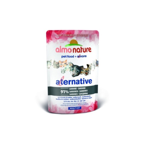 Almo Nature Alternative Adult Cat Sardines паучи для взрослых кошек с сардинами и 91% мяса - 55 г фото 1