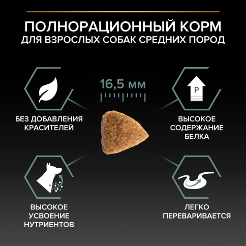 Сухой корм Purina Pro Plan Medium для взрослых собак средних пород, ягнёнок и рис, 1.5 кг фото 3