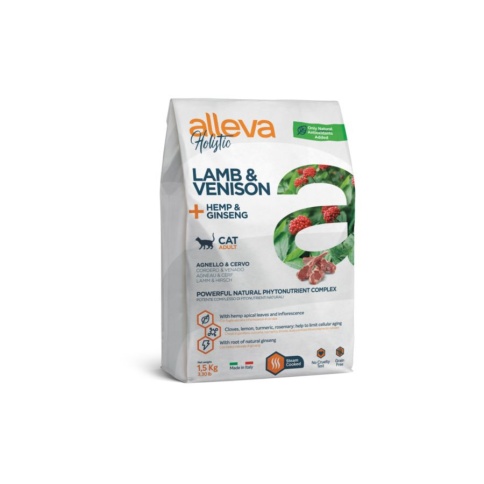 Alleva Holistic Cat Adult Lamb & Venison сухой корм для взрослых кошек с ягненком и олениной, коноплей и женьшенем - 5 кг фото 1