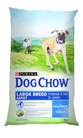 Purina Dog Chow для взрослых собак крупных пород старше 2 лет с индейкой - 14 кг фото 1