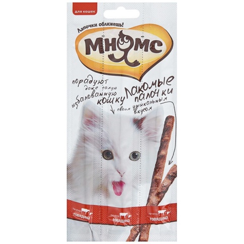 Мнямс лакомые палочки Говядина с печенью 13,5 см для кошек - 5 г х 3 шт фото 2