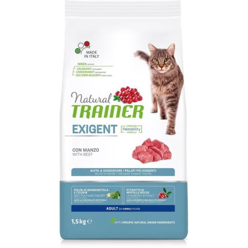 Сухой корм Trainer Natural Exigent для взрослых привередливых кошек с говядиной - 1,5 кг фото 1