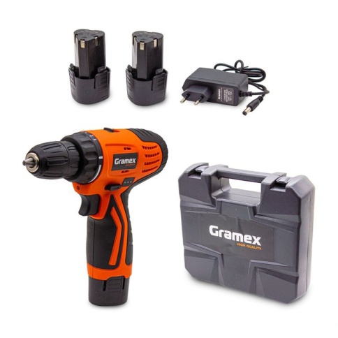 Дрель аккумуляторная Gramex HCD-12-2 (12В, пат-10мм, 2 скорости, аккум Li-Ion 2,0 А/ч) кейс, 2 акк (1/10) фото 1
