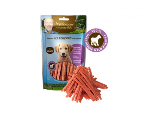ДЕРЕВЕНСКИЕ ЛАКОМСТВА 100 % Мяса Нарезка из ягненка для щенков 90 гр фото 1