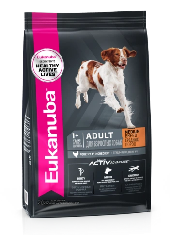 Сухой корм Eukanuba Adult Medium Breed для взрослых собак средних пород с птицей, 15 кг фото 1