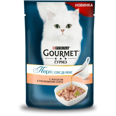Влажный корм Gourmet Perle Соус Де-Люкс для взрослых кошек с лососем в роскошном соусе - 85 г фото 1