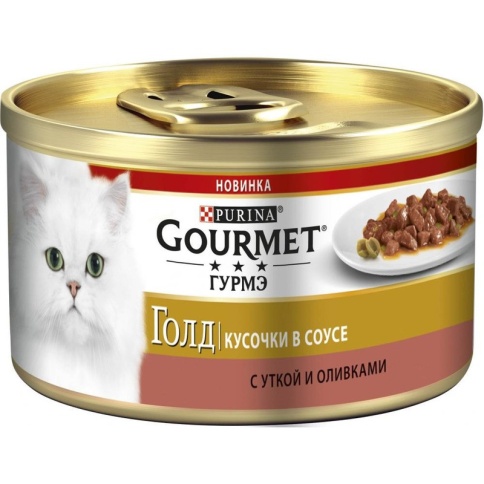 Влажный корм Gourmet Gold для взрослых кошек с мясом утки и оливками - 85 г фото 1