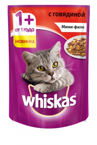 Whiskas паучи в форме мини-филе с говядиной для взрослых кошек от 1 года - 85 г фото 1
