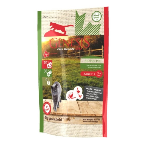 Genesis Pure Canada My Green Field Sensitive для взрослых кошек с чувствительным пищеварением с говядиной, гусем и курицей - 340 гр фото 2