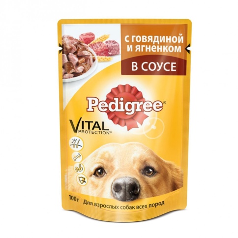 Pedigree влажный корм в паучах с говядиной и ягненком в соусе для взрослых собак - 100 г фото 1