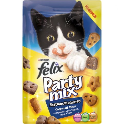 FELIX Party Mix лакомство для кошек сырный микс чеддер, гауда, эдам 20 г фото 1