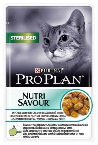 Влажный корм Pro Plan Cat Adult NutriSavour Sterilised для стерилизованных кошек с океанической рыбой в желе - 85 г фото 1