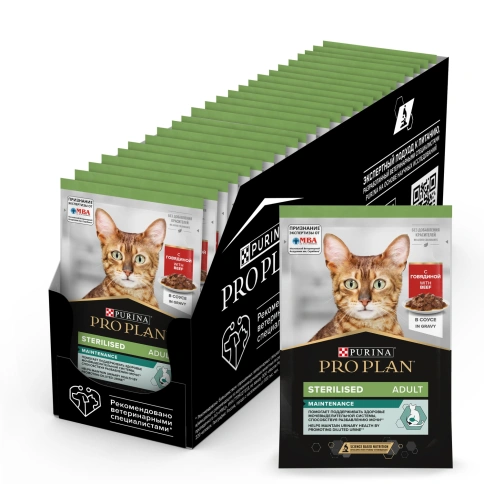 Влажный корм Purina Pro Plan Cat Adult NutriSavour Sterilised для стерилизованных кошек, с говядиной в соусе, 85 г фото 1