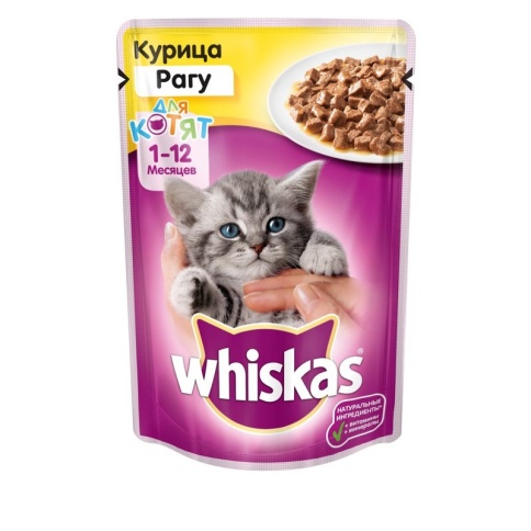 Whiskas паучи в форме рагу с курицей для котят до 1 года - 85 г фото 1