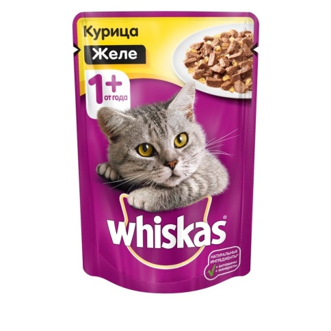 Whiskas паучи для взрослых кошек от 1 года в форме желе с курицей - 85 г фото 1
