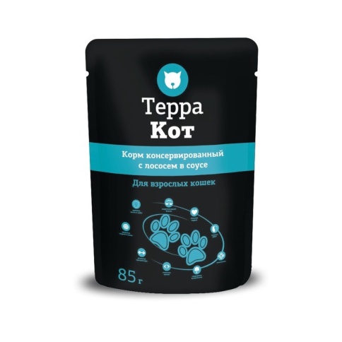 Терра Кот влажный корм для взрослых кошек всех пород с лососем в соусе - 85 г фото 1