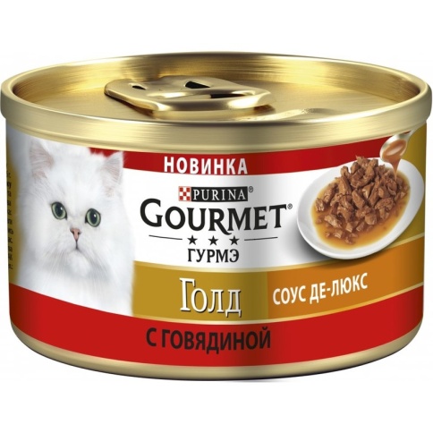 Влажный корм Gourmet Gold Соус Де-Люкс для взрослых кошек с говядиной в роскошном соусе - 85 г фото 1