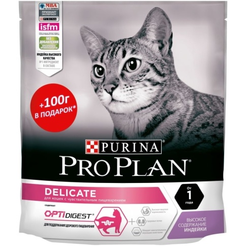 Сухой корм Purina Pro Plan Delicate для взрослых кошек с чувствительным пищеварением с индейкой - 300 г + 100 г в подарок фото 1