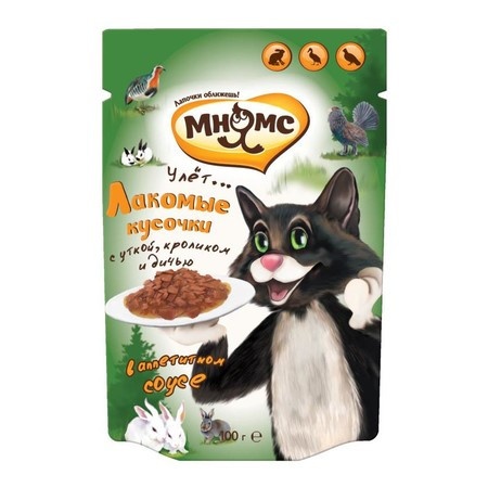 Мнямс паучи Пир охотника (утка, кролик, дичь) для взрослых кошек - 100 г фото 1