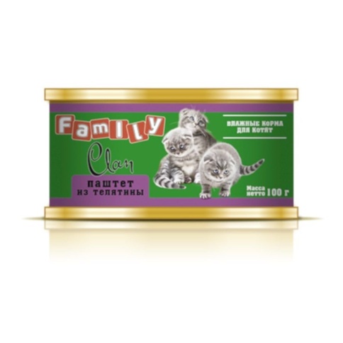 Clan Family влажный корм для котят паштет из телятины в консервах - 100 г фото 1