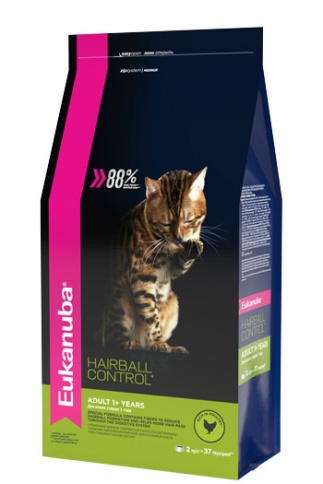 Eukanuba Cat Hairball для кошек для вывода шерсти с птицей - 2 кг фото 1