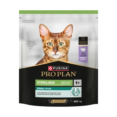 Сухой корм Purina Pro Plan Cat Adult Sterilised Opti-Renal для стерилизованных кошек, с индейкой, 400 г фото 1