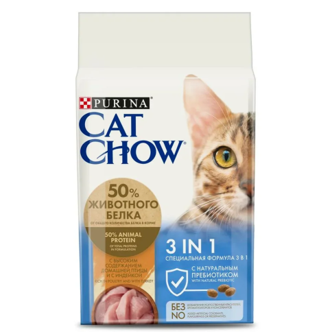 Сухой корм Purina Cat Chow Feline 3 in 1 для кошек с формулой тройного действия с домашней птицей - 400 г фото 1