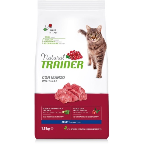 TRAINER NATURAL ADULT BEEF для взрослых кошек с говядиной 1,5 кг фото 2