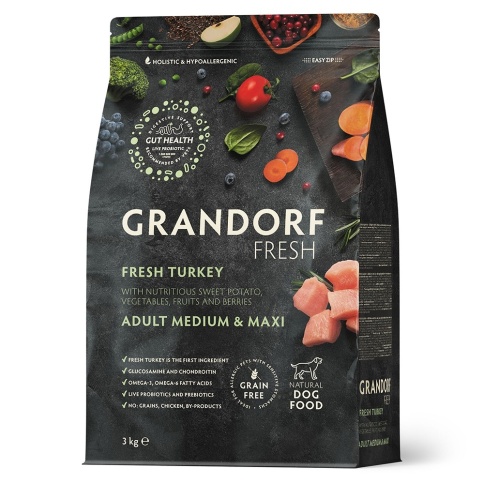 Сухой корм Grandorf Fresh индейка с бататом беззерновой для взрослых собак средних и крупных пород, 3 кг фото 1