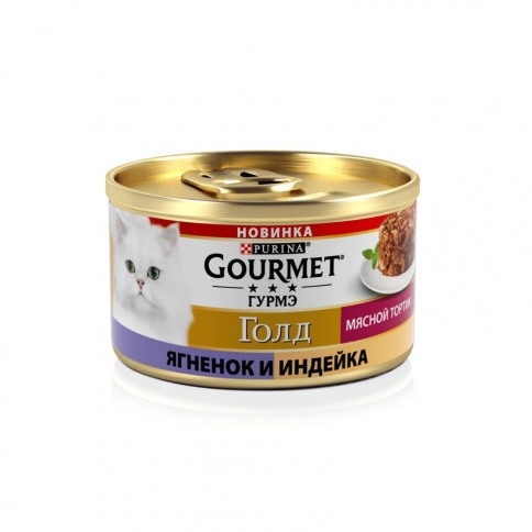 Gourmet Gold Мясной тортик влажный корм для взрослых кошек с ягненком и индейкой в консервах - 85 г фото 1
