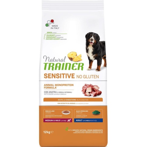 Trainer Natural Sensitive No Gluten Adult M/M сухой корм без глютена для взрослых собак средних и крупных пород с уткой - 12 кг фото 1