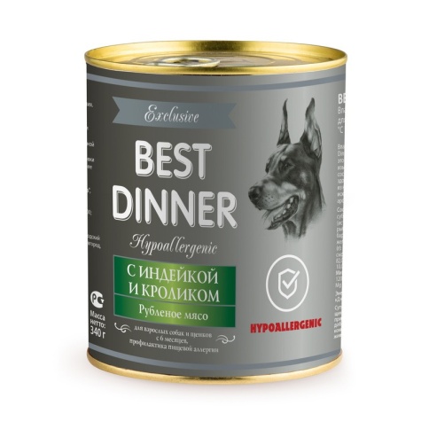 Best Dinner Exclusive Hypoallergenic консервы для собак при проблемах пищеварения c индейкой и кроликом - 0,34 кг фото 2