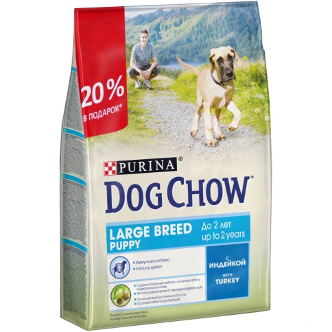 Сухой корм Purina Dog Chow Puppy Large Breed для щенков крупных пород до 2 лет с индейкой - 2.5 кг фото 1