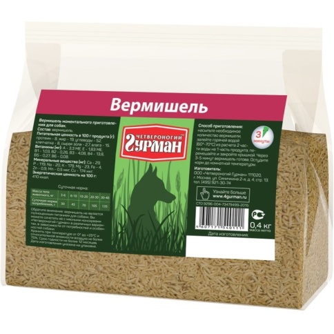 Каша для собак Четвероногий гурман вермишель - 400 г фото 1