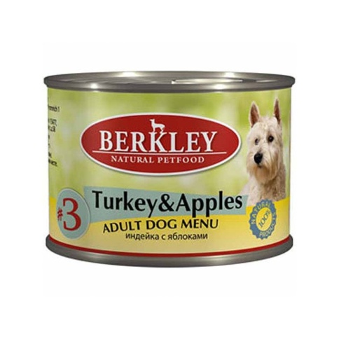 Berkley Adult Dog Menu Turkey Apples № 3 паштет для взрослых собак с натуральным мясом индейки с яблоками - 200 г фото 2
