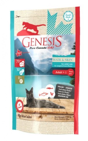 Genesis Pure Canada My Blue Lake Hair Skin для взрослых кошек, для улучшения кожи и шерсти с лососем, форелью и курицей - 340 гр фото 1
