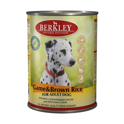 Berkley Adult Dog Game & Brown Rice паштет для взрослых собак с олениной, коричневым рисом, оливковым маслом и ароматным бульоном - 400 г фото 1