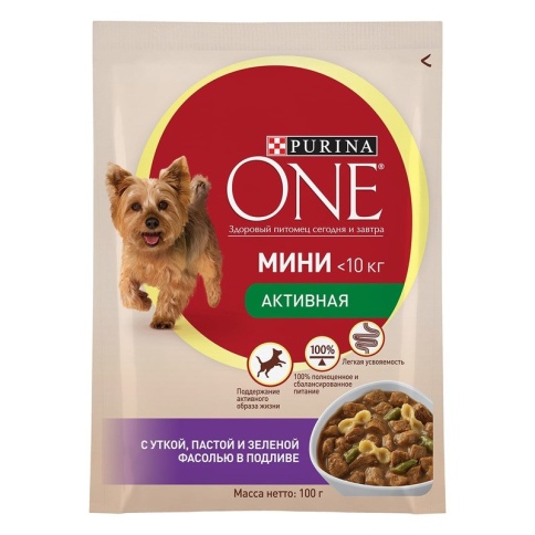 Влажный корм Purina ONE Активная для взрослых собак мелких пород с уткой, пастой и зеленой фасолью - 100 г фото 2