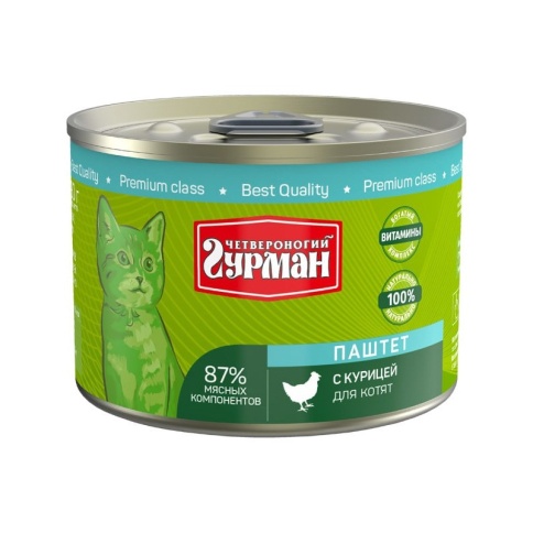 Влажный корм Четвероногий Гурман паштет для котят с курицей - 190 г фото 1