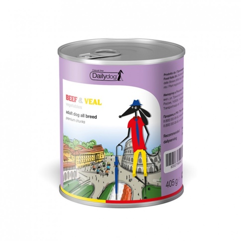 Dailydog casual Консервы для собак премиум кусочки говядины и телятины с овощами - 405гр фото 1