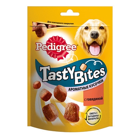 Лакомство Pedigree Tasty Bites для собак в форме ароматных кусочков с говядиной - 130 г фото 1