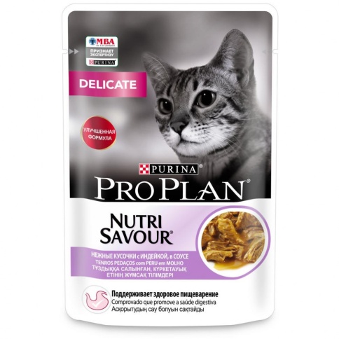 Влажный корм Purina Pro Plan Delicate для взрослых кошек с чувствительным пищеварением с индейкой в соусе - 85 г фото 1