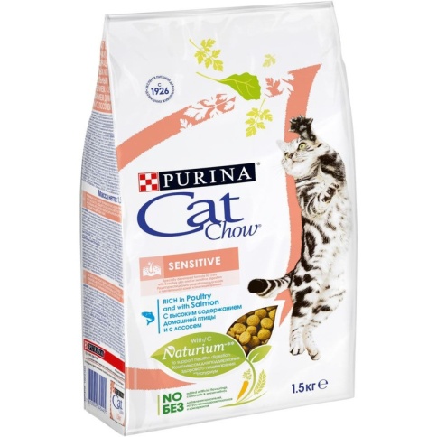 Purina Cat Chow Adult Sensitive для кошек для пищеварения с лососем и рисом 1,5 кг фото 2