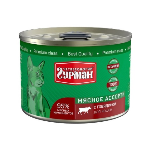 Влажный корм Четвероногий Гурман Мясное ассорти для кошек с говядиной - 190 г фото 1