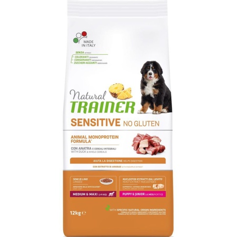Trainer Natural Sensitive No Gluten Puppy&Jun M/M сухой корм без глютена для щенков средних и крупных пород с уткой - 12 кг фото 1