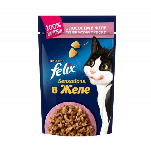 Felix Sensations 85 г пауч консервы для кошек, лосось и треска 1х26 фото 1