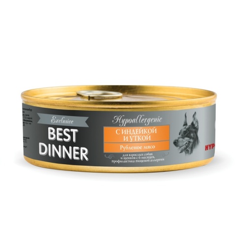 Best Dinner Exclusive Hypoallergenic консервы для собак при аллергии с индейкой и уткой - 0,100 кг фото 1